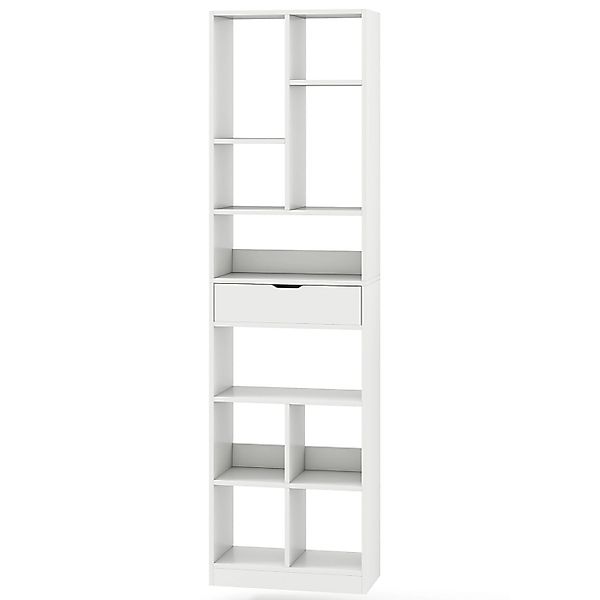 Costway Bücherregal mit Schublade & 10 Offenen Fächern Weiß 180cm günstig online kaufen