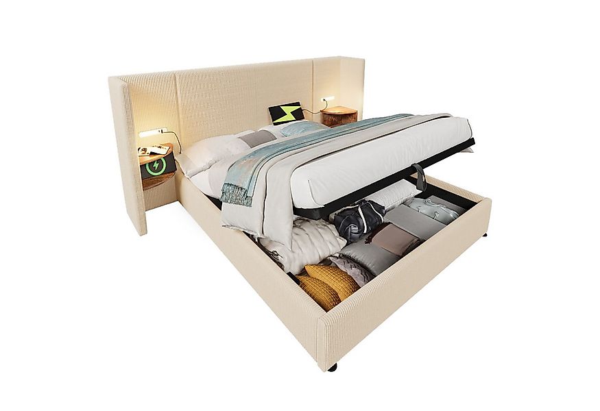 TavilaEcon Boxspringbett mit integriertem Nachttisch, Leselampe und USB/Typ günstig online kaufen