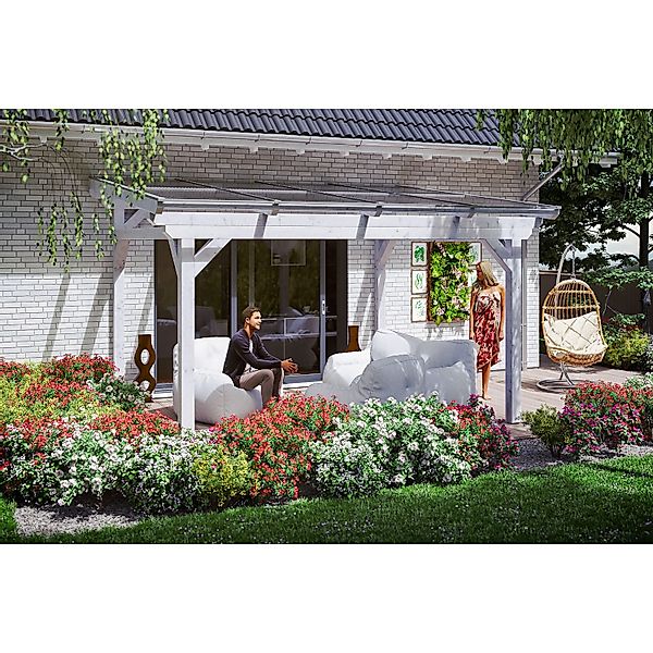Skan Holz Terrassenüberdachung Sanremo 434 x 400 cm Leimholz Weiß günstig online kaufen