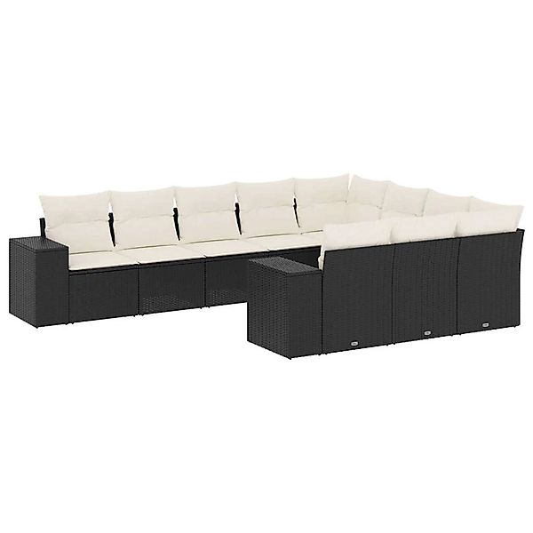 vidaXL 10-Tlg Garten-Sofagarnitur mit Kissen Schwarz Poly Rattan 3223085 günstig online kaufen
