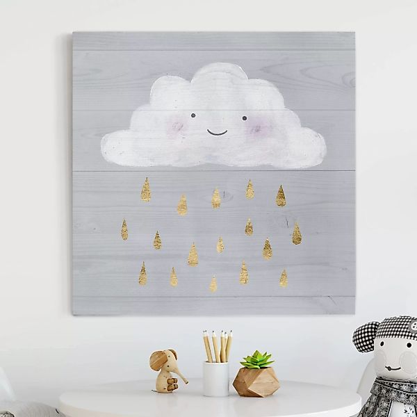 Leinwandbild Kinderzimmer - Quadrat Wolke mit goldenen Regentropfen günstig online kaufen