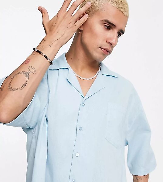 COLLUSION – Leinenhemd mit Reverskragen in Pastellblau, Kombiteil günstig online kaufen