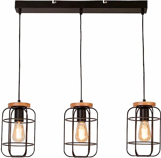 Searchlight Hängeleuchte »Vision 3Lt Bar Pendant - Matt Black Metal & Wood« günstig online kaufen