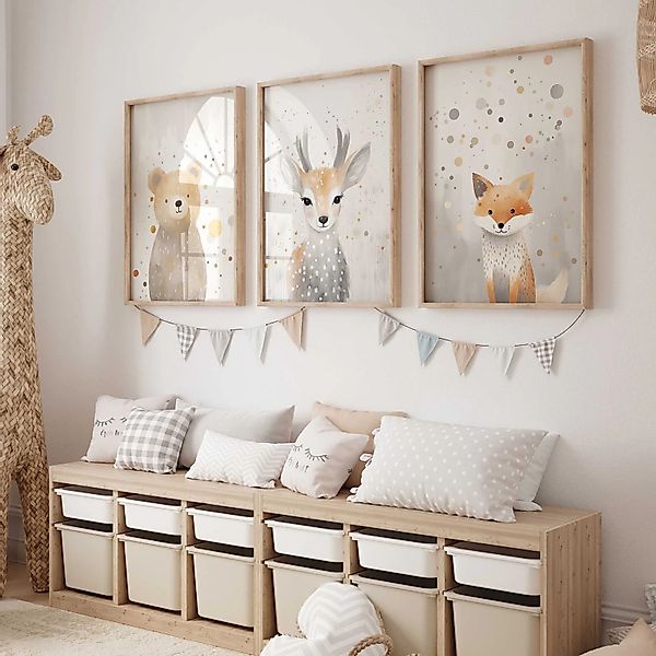 WANDKIND Poster Waldtiere Abenteuer Bär Fuchs Reh 3er Set P797, Kinder Post günstig online kaufen