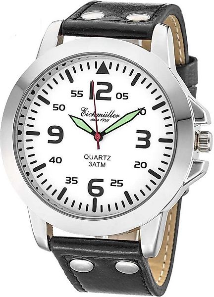 Eichmüller Quarzuhr Herrenuhr mit weißem Zifferblatt, schwarzem Lederband & günstig online kaufen