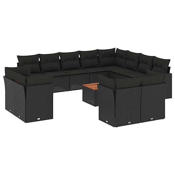 vidaXL 13-Tlg Garten-Sofagarnitur mit Kissen Schwarz Poly Rattan 3223948 günstig online kaufen