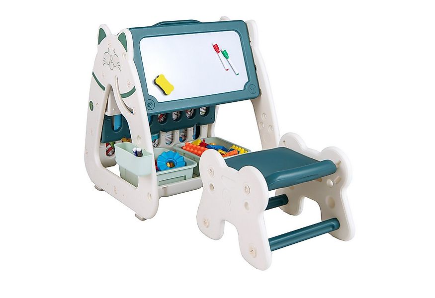 COSTWAY Tafel 3 in 1 Kinder Sitzgruppe, Kindertafel, Bücherregal günstig online kaufen