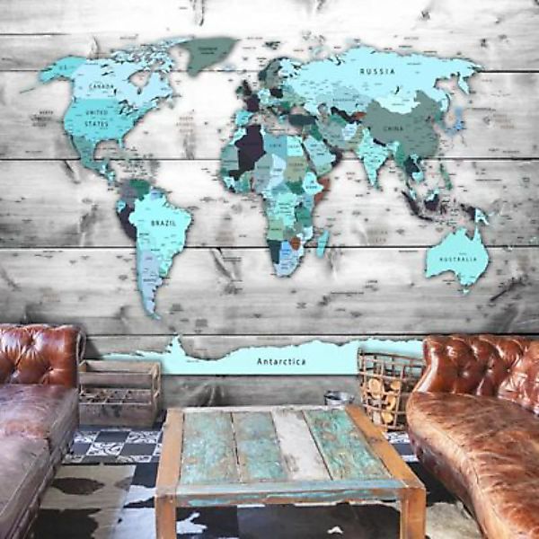 artgeist Fototapete World Map: Blue Continents blau/grau Gr. 350 x 245 günstig online kaufen