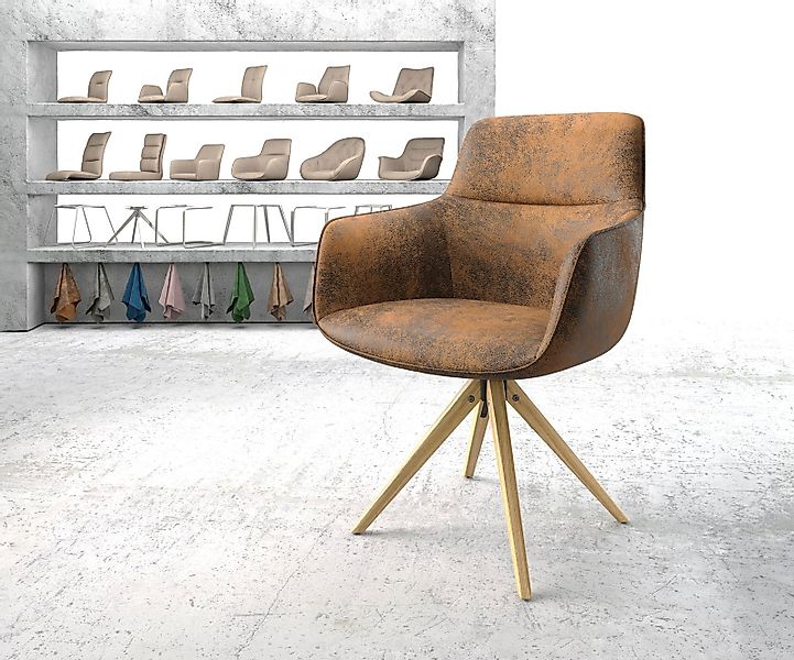 Drehstuhl Pejo-Flex Braun Antik Holzgestell kantig 180° drehbar günstig online kaufen