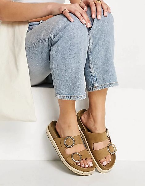 Pull&Bear – Dad-Sandale mit zwei Schnallen in Beige-Neutral günstig online kaufen