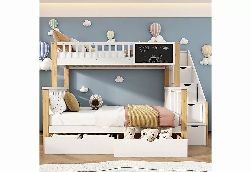 OKWISH Etagenbett Kinderbett, mit Tafel Treppe Schubladen 90x200cm+140x200c günstig online kaufen