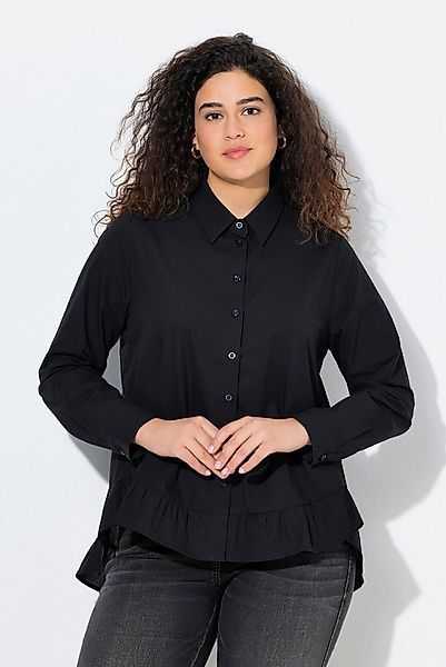 Ulla Popken Hemdbluse Bluse Volantsaum A-Linie Hemdkragen Langarm günstig online kaufen