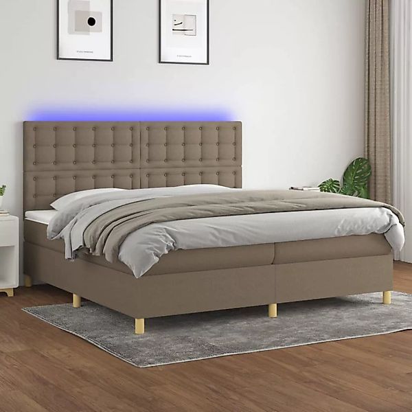 vidaXL Boxspringbett Boxspringbett mit Matratze LED Taupe 200x200 cm Stoff günstig online kaufen