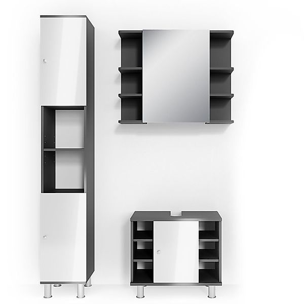 Vicco Badmöbel-Set Fynn, Anthrazit/Weiß Hochglanz, 3 Teile, mit Hochschrank günstig online kaufen
