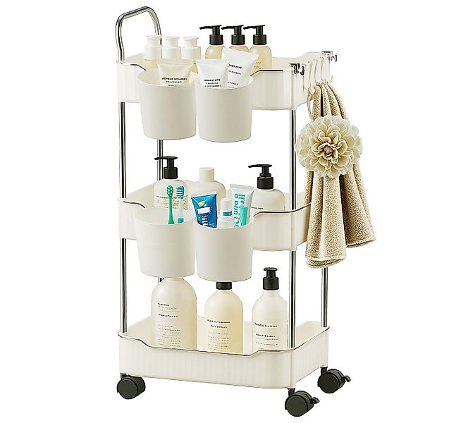 ElitVita Beistellwagen Küchenwagen mit Rolle, 3 Ebenen, mit Hängebecherhalt günstig online kaufen