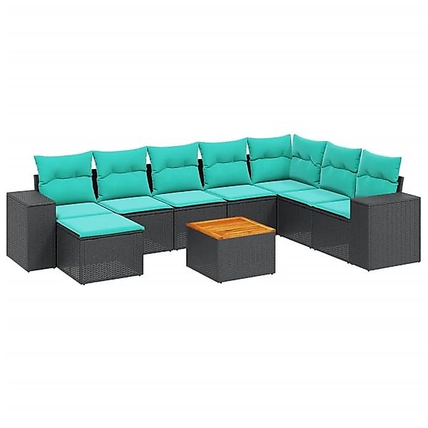vidaXL 9-Tlg Gartensofa-Set mit Kissen Schwarz Polyrattan 3225581 günstig online kaufen