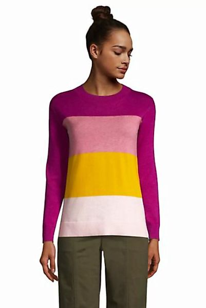 Colorblock Feinstrick-Pullover Rundhals aus Baumwolle, Damen, Größe: M Norm günstig online kaufen
