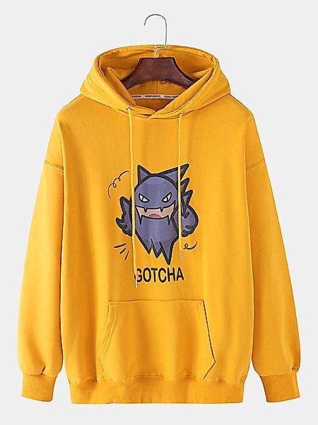 Herren Cartoon Monster Letter Print Lose Känguru Tasche Kordelzug Hoodies günstig online kaufen