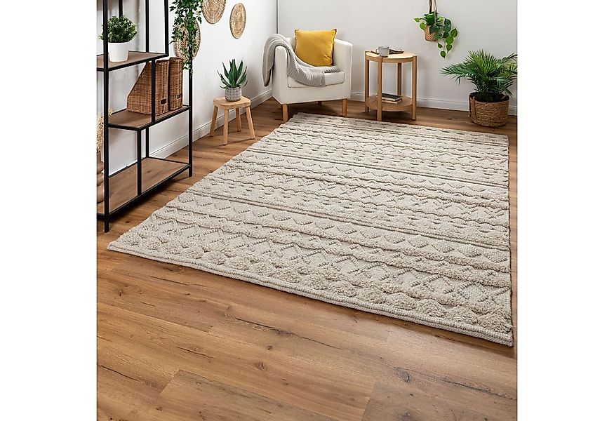 Steffensmeier Wollteppich Havana, Rechteckig, Kurzflor Teppich, Hoch-Tief-S günstig online kaufen