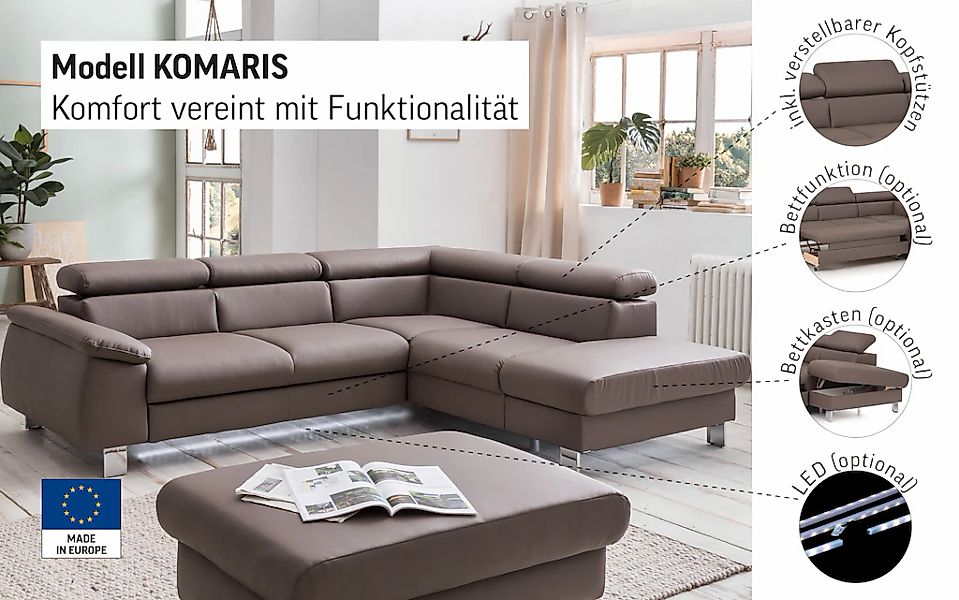 COTTA Ecksofa "Komaris L-Form, B: 249 cm", mit Kopfteilverstellung, optiona günstig online kaufen