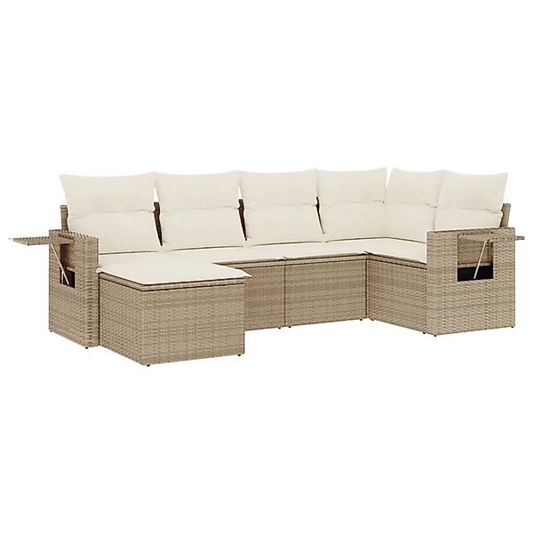 vidaXL 6-Tlg Garten-Sofagarnitur mit Kissen Beige Poly Rattan 3252795 günstig online kaufen