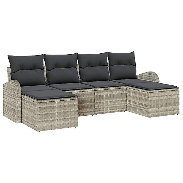 vidaXL Garten-Sofa-Set mit Kissen 6-Tlg Hellgrau Poly Rattan 3354821 günstig online kaufen