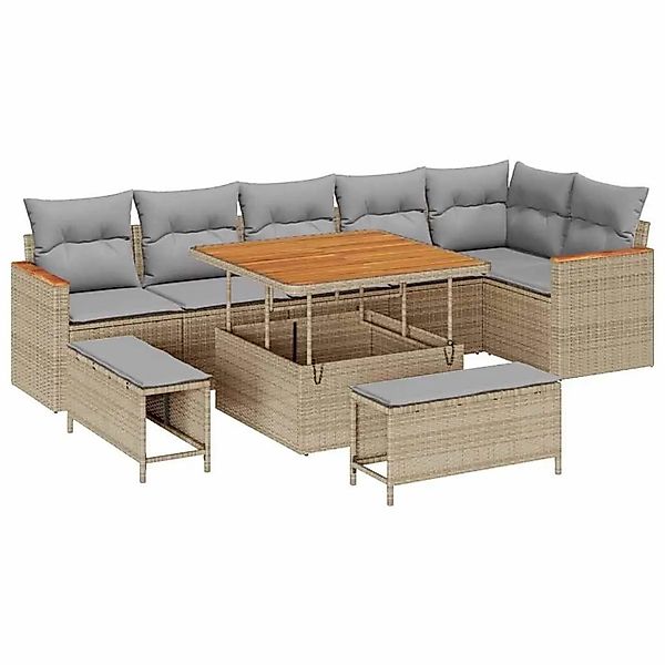 vidaXL Gartensofa-Set mit Kissen 9 Stk Beige Poly Rattan 3365007 günstig online kaufen