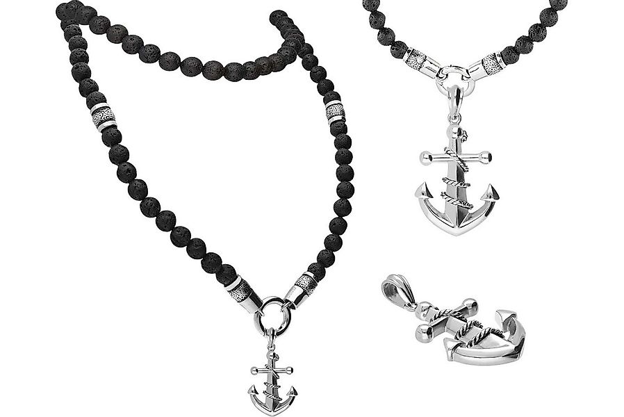 FILANGO Gliederkette SET Lavastein Kugelkette + Kettenanhänger ANKER (Kette günstig online kaufen