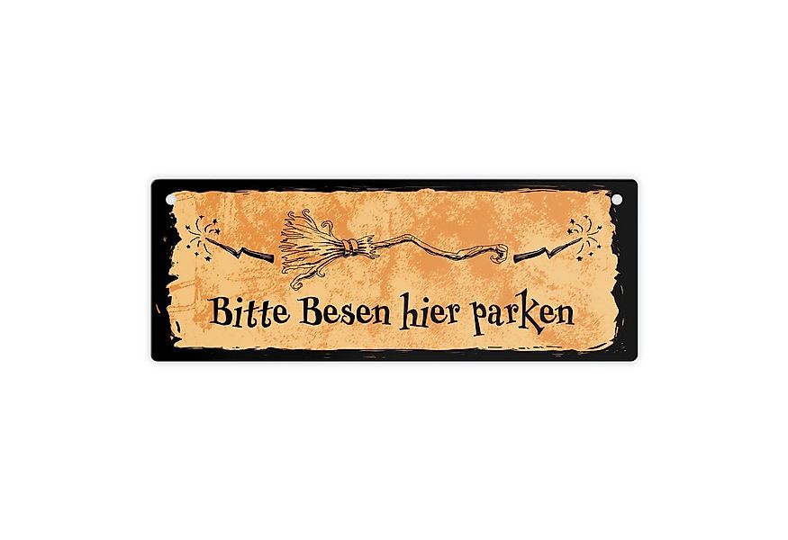 speecheese Metallschild Metallschild für Hexen mit Besen Motiv und Spruch B günstig online kaufen
