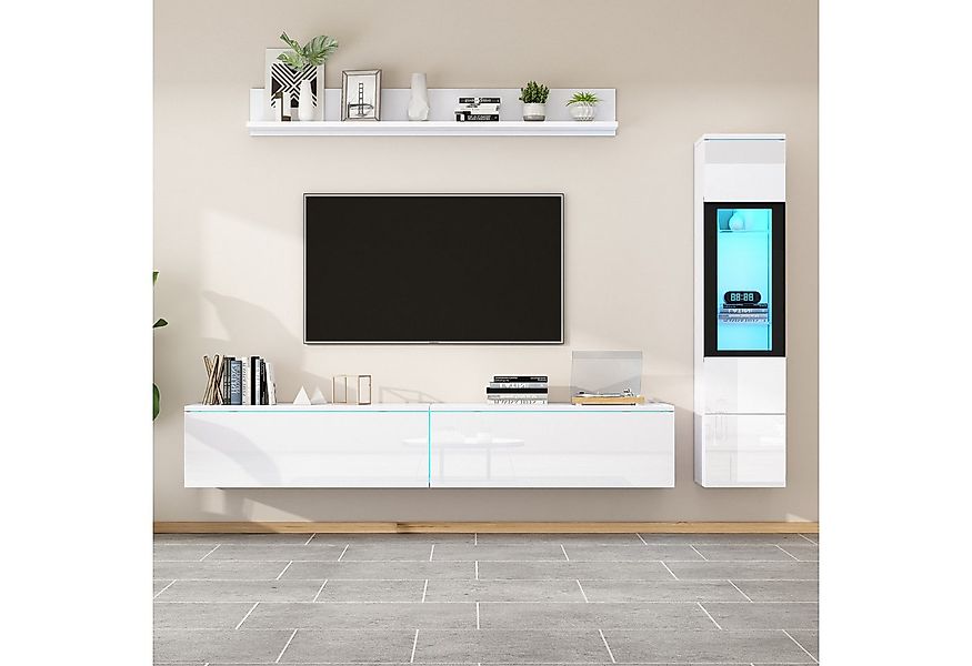 Merax Wohnwand mit LED-Beleuchtung, in Hochglanz Weiß/Schwarz, (3-St), 3-te günstig online kaufen