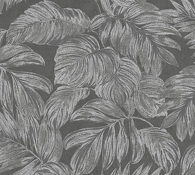 Bricoflor Tapete Grau Silber Schwarz Elegante Vliestapete mit Blättern im S günstig online kaufen