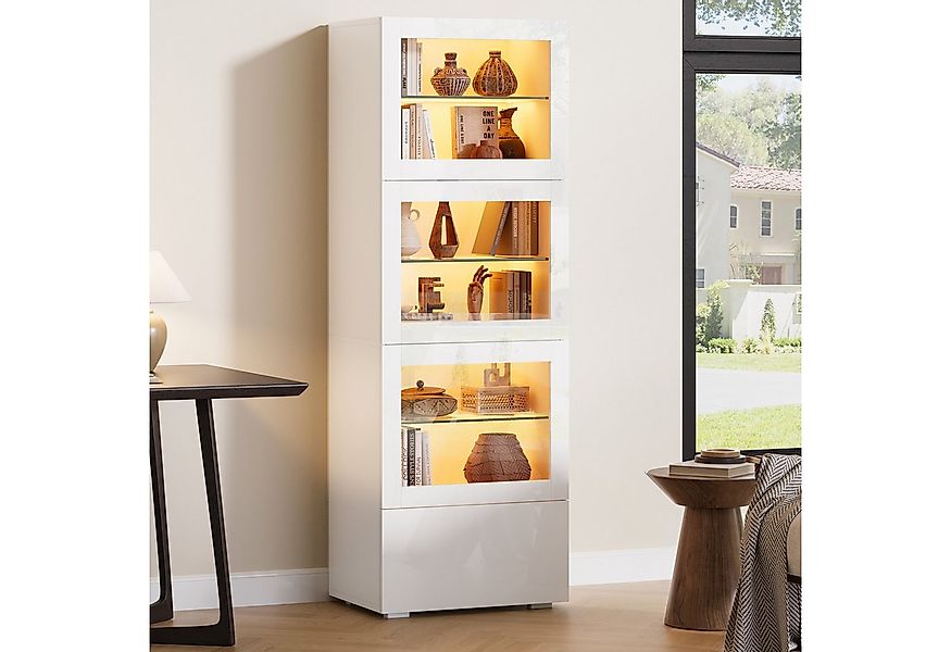 Merax Vitrine schmal Standvitrine mit LED-Beleuchtung inkl. App (60x40x173c günstig online kaufen