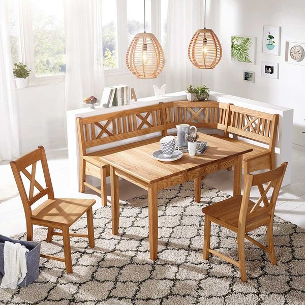 Esszimmer Sitzecke aus Wildeiche Massivholz Landhaus Design (vierteilig) günstig online kaufen
