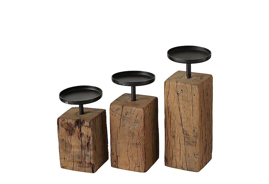 BOLTZE Kerzenleuchter Kerzenleuchter Solea 3-teilig aus Eisenbahnschwellenh günstig online kaufen