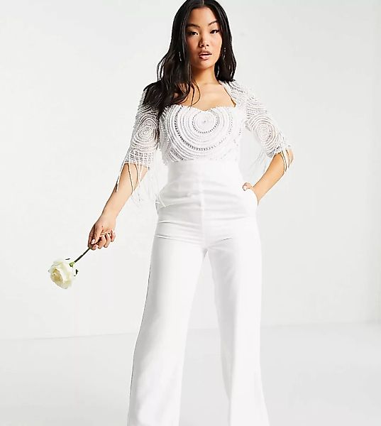 Virgos Lounge Petite – Bridal – Verzierter Jumpsuit in Weiß günstig online kaufen