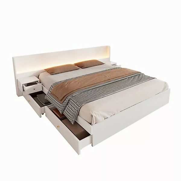 OKWISH Polsterbett mit LED-Beleuchtung (Holzbett, Jugendbett, Doppelbett, 2 günstig online kaufen