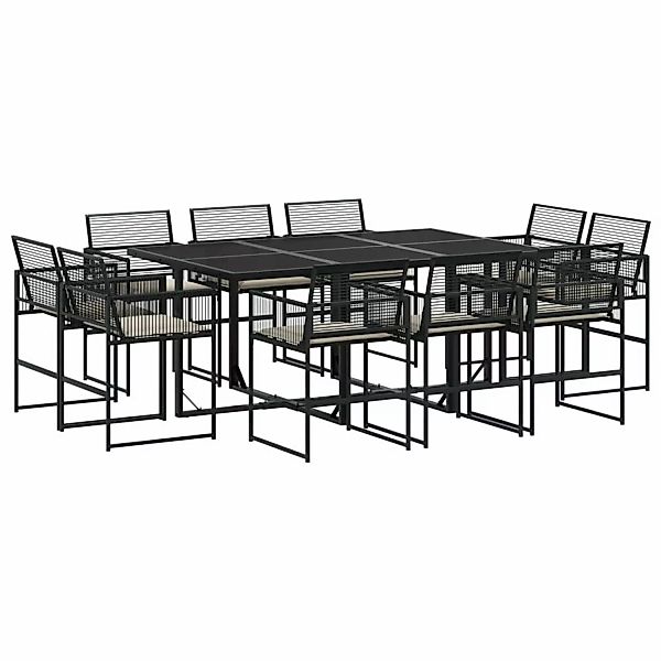 vidaXL 11-tlg Garten-Essgruppe mit Kissen Schwarz Poly Rattan Modell 54 günstig online kaufen