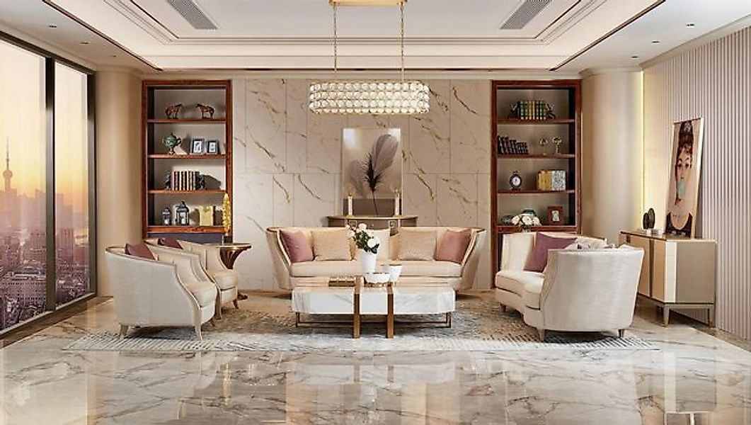 JVmoebel Sofa Moderne weiße Sofagarnitur Luxus Wohnzimmer Sofas 4+1 Sitzer günstig online kaufen