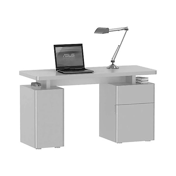 Laptop Schreibtisch in Weiß Hochglanz 135 cm breit günstig online kaufen