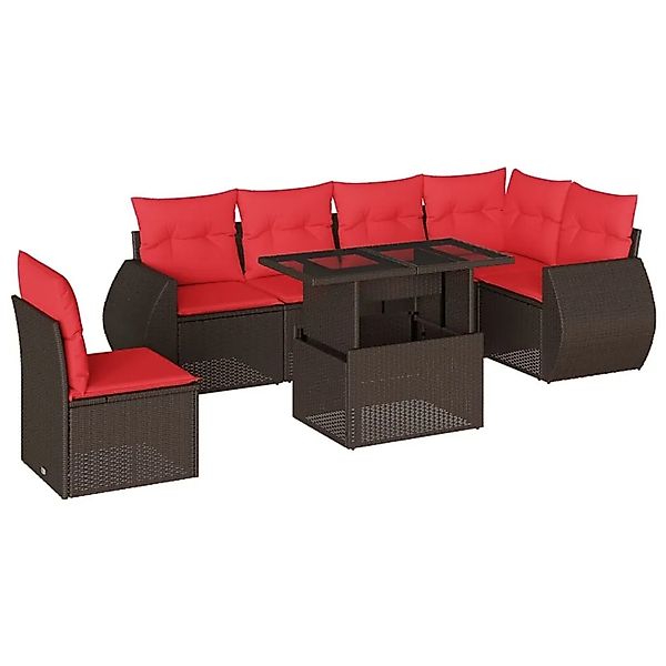 vidaXL 7-Tlg Gartensofa-Set mit Kissen Braun Polyrattan 3268574 günstig online kaufen