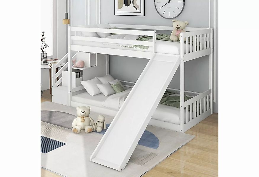 REDOM Kinderbett Etagenbett mit Treppe und Rutsche, Rahmen aus massivem Kie günstig online kaufen