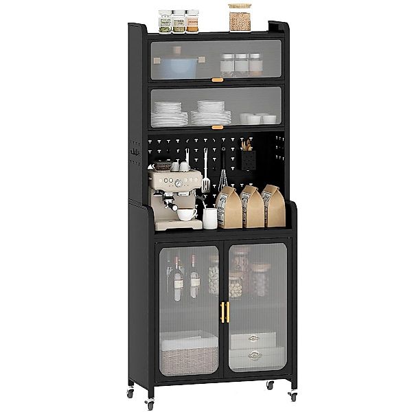 COSTWAY Küchenbuffet Küchenschrank mit Rollen, Arbeitsplatte, günstig online kaufen