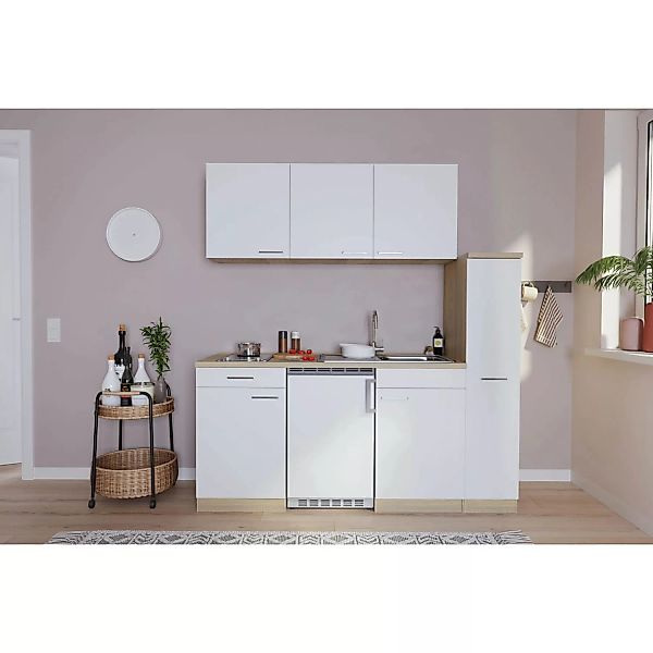 Respekta Küchenzeile KB180ESWC 180 cm Weiß-Eiche Sonoma Sägerau Nachbildung günstig online kaufen