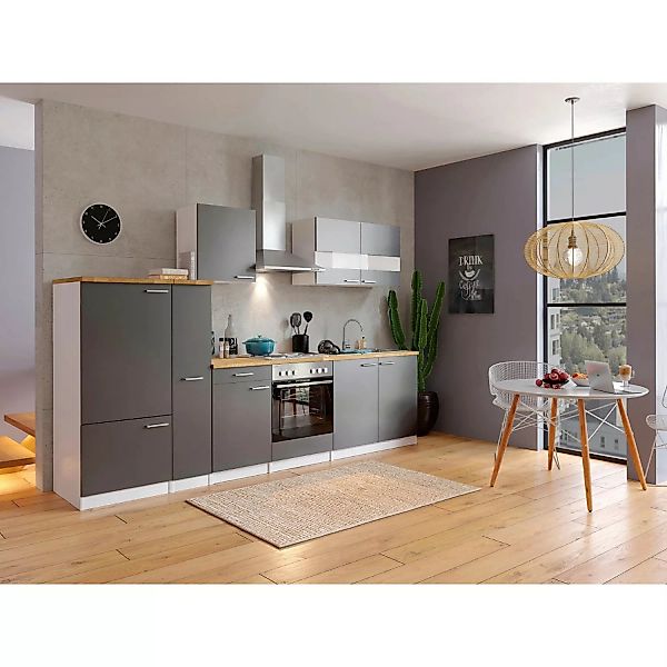 Respekta Küchenzeile KB300WG 300 cm Grau-Weiß günstig online kaufen