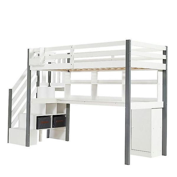 OKWISH Kinderbett Hochbett Funktionsbett (mit Stauraum und seitlicher Leite günstig online kaufen