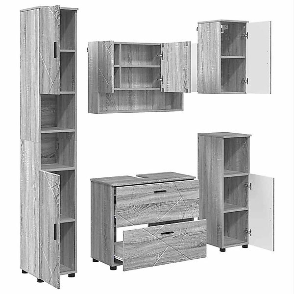 vidaXL Badezimmermöbel-Set 5-Tlg Grau Sonoma Sperrholz und Metall 3393069 günstig online kaufen