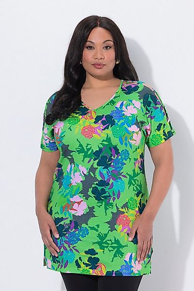 Ulla Popken Longshirt Longshirt Zierband A-Linie V-Ausschnitt Halbarm günstig online kaufen