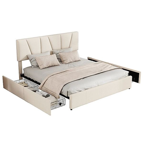 OKWISH Bett Double Size Polster Plattform Bett, gepolstertes Bett (mit vier günstig online kaufen