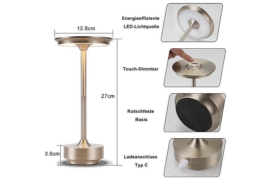 ZMH LED Tischleuchte Kabellos Nachttischlampe Touch Dimmbar Lampe Fensterba günstig online kaufen