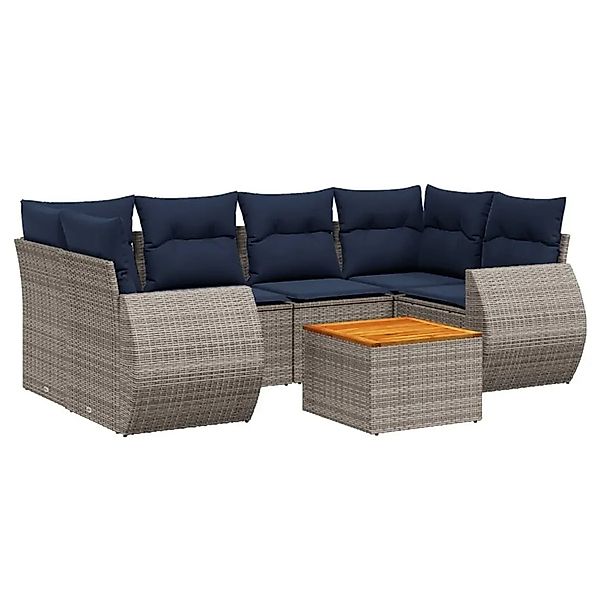 vidaXL 7-Tlg Gartensofa-Set mit Kissen Grau Polyrattan 3224906 günstig online kaufen